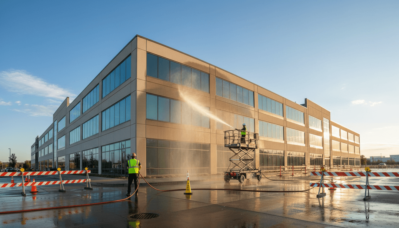 Commercial storefront exterior washing